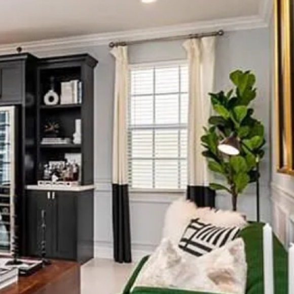 Black and white room darkening rod pocket curtain panel - 50X96 set of 2 - Picture 2 of 7